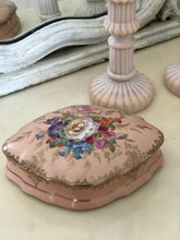Load image into Gallery viewer, Limoge diamond shaped hand-painted porcelain trinket box and candlestick